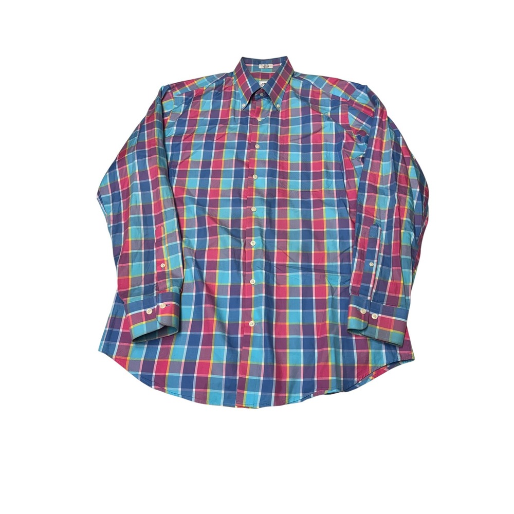 Peter Millar Mens Large Plaid Button Down Shirt Multi Color Cotton Long Sleeve
